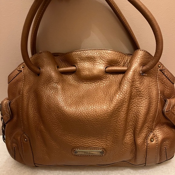 VINTAGE 2000s Y2K Caramel Brown Designer COLE HAAN Slouchy Ruched Drawstring - Picture 1 of 9